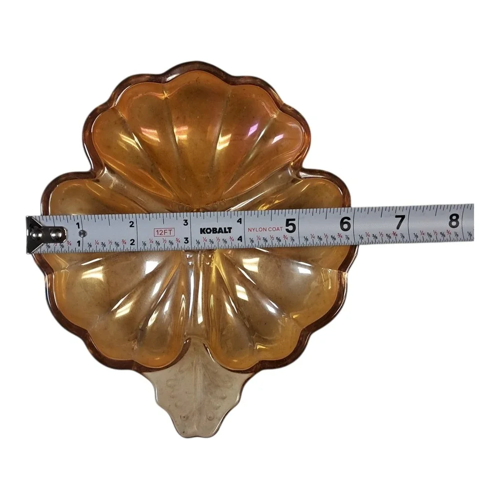 VTG Depression Carnival Glass Iridescent Marigold Gold‎ 3 Leaf Clover Candy Dish